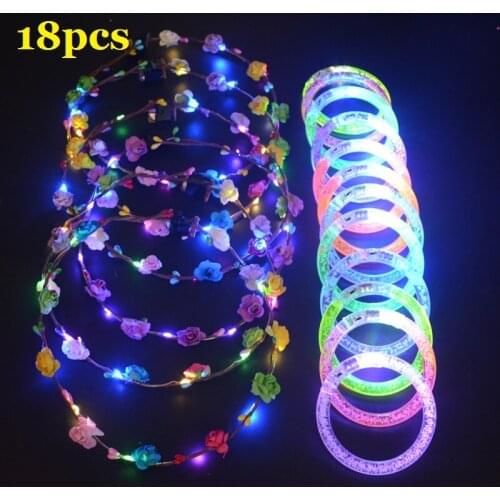 Glow in the Dark Birthday Wedding Party Supplies,12pcs Bracelet and 6pcs Flower Wreath Halloween