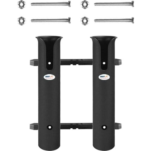 2 Tube Wall Mounted Fishing Rod Holders Tubes Links Fishing Rod Frame Rack Rests with Screws, Black