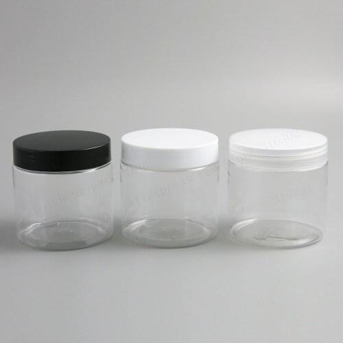 200G Clear Empty PET Jars with Black White Clear Plastic Screw Lids 6.66oz Transparent cream make up bottle
