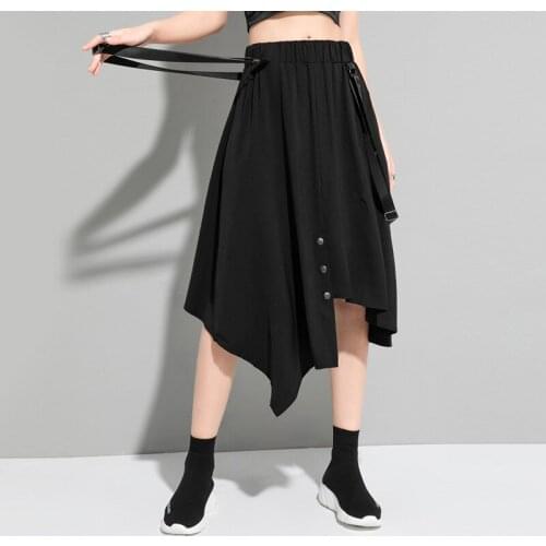 2021Chiffon casual split solid dress mid waist fashion summer slim black Hip hop locomotive women skirt Korean strap dresses