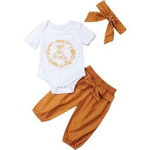 Free shipping Cute Toddler Baby Girls Clothes White Tops Romper Dot Pants 3Pcs Outfits Set