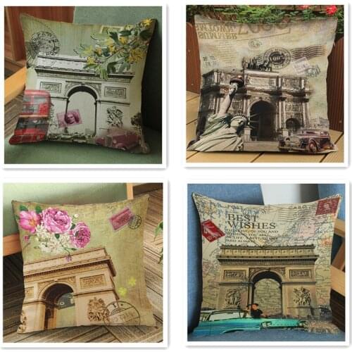 Vintage Cities Decorative Throw Pillow Covers Paris Triumphal Arch Street Landmarks Sofa Cushion Cover Home Decor Car Pillows