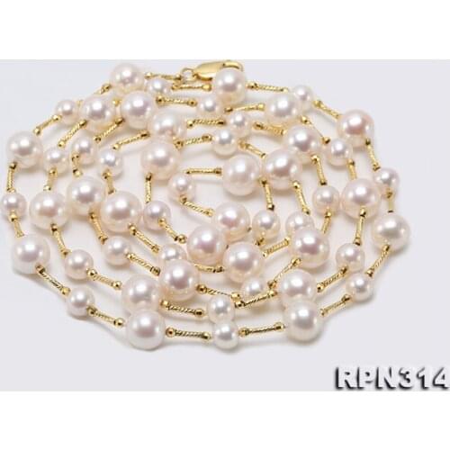 Elegant Ladies Necklace Perfect 7-10mm White Natural Freshwater Pearl 41'' Long Necklace Silver Tube Jewelry Loving Gift