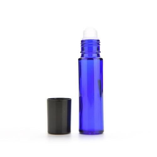 1pc Roll-On Black Plastic Cap Refillable Bottle Blue Glass Bottle Roll On Empty Fragrance Perfume Essential Oil Bottle 10 ML