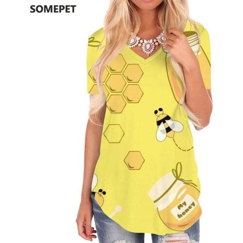 SOMEPET Bee T-shirt women Honey Shirt Print Animal T-shirts 3d Harajuku V-neck Tshirt Womens Clothing Hip hop Cool Plus Size