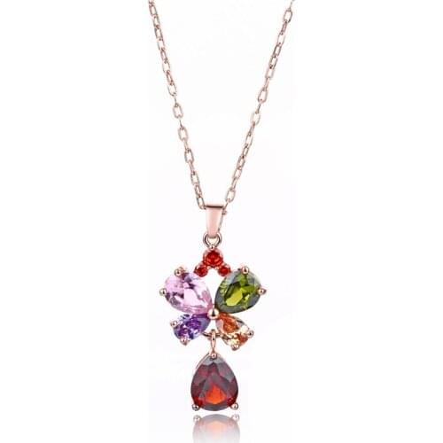 FYM Fashion Rose Gold Color Butterfly Flower Shape Cubic Zirconia Wedding Chain Necklaces & Pendants Christmas Jewelry for Party