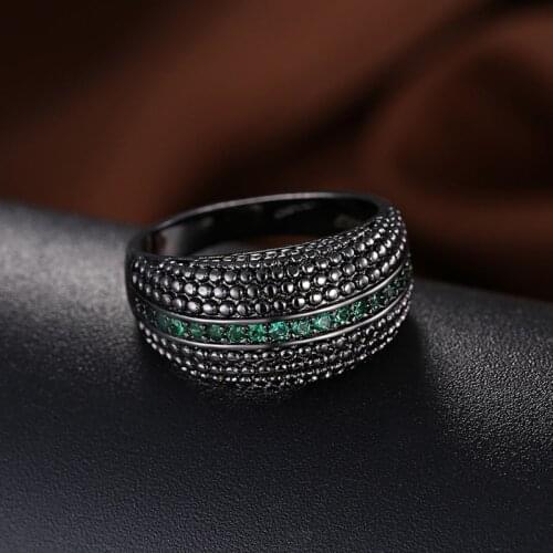Garilina fashion jewelry Black Gun Plated Green cubic zirconia Ring for womens party Gift Ring AR2185