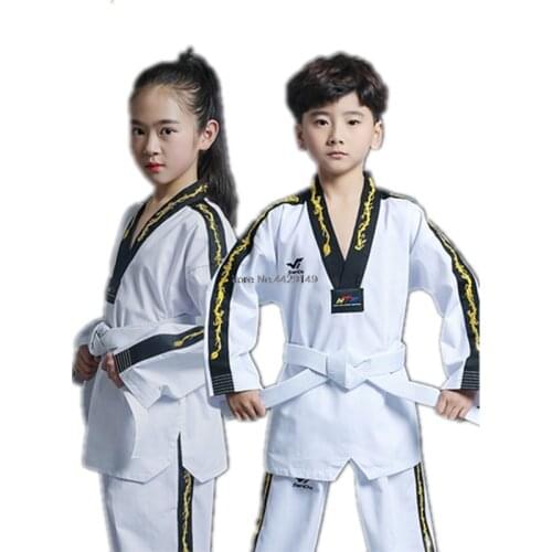 China Dragon Embroidery Taekwondo Uniforms Adult Children Long Sleeved Taekwondo Training Clothes for Men and Women