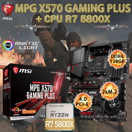 Socket AM4 Motherboard Combo MSI MPG X570 GAMING PLUS+ CPU AMD Ryzen 7 5800X Set DDR4 128GB M.2 PCI-E 4.0 Placa-mãe Desktop X570