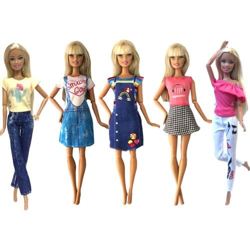 NK 5 Set Mixed Doll Outfit Fashion Shirt Pants Suspender Skirt Casual Wear Clothes for Barbie DollAccessories Accessories 25A 7X