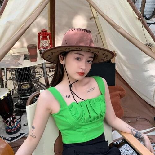 Unisex Faux Suede Cowboy Hat Sun Protection Sunshade Large Brim Retro Star-Shaped Decoration Thick Line Outdoor Windproof Hat