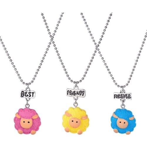 Colorful Cartoon Sheep BFF 3 Pendant Necklace Best friends Forever Friendship Jewelry Fashion Souvenir Gifts For Kids 2018