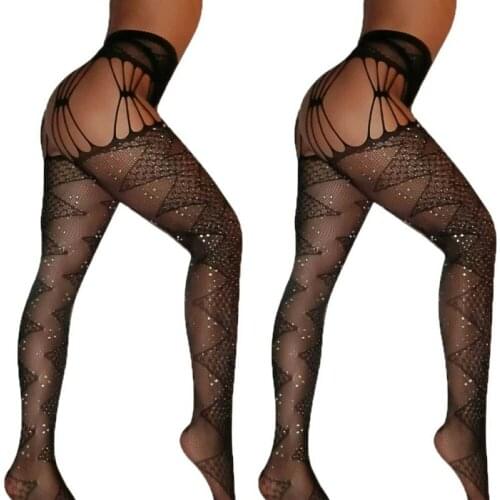 HOT Women Sexy Black Fishnet Suspender Lined Stripper Burlesque Hot Drill Tights lace Tempting