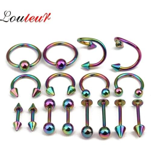 LOULEUR 16pcs 316L Stainless Steel Spiral Nose Rings Earrings Stud Tragus Piercing for Men Women Fashion Nariz Piercing