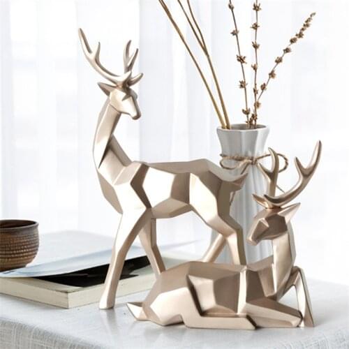 [MGT] Geometric A Couple of Deer Statues Bedroom Decor Accessories Elk Sculptures Crafts Garden Home Living Room Sculptures