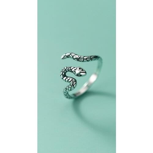 MloveAcc Personality Vintage 925 Sterling Silver Snake Rings for Women Punk Thai Silver Resizable Rings
