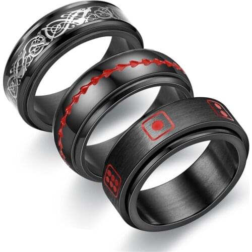 Fashion Black Color Double Layer Rotatable Ring Stainless Steel Dragon Pattern Rings for Men Couple Jewelry Gift Dropshipping