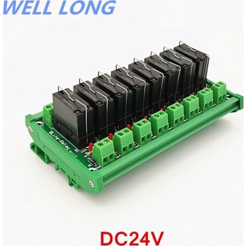 DIN Rail Mount 8 DPDT 5A Power Relay Interface Module, JW2SN-DC24V Relay