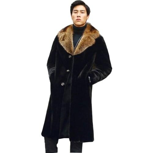 Europe and the United States New Large size Imitation Fur Coat Imitation Fox Fur long coat Fur one Mens jacket Size S-4XL 5XL