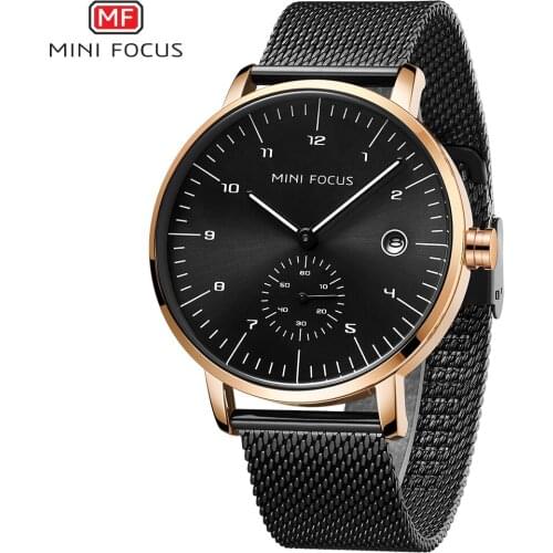 MINI FOCUS Mens Watches Luxury Brand Calendar Fashion Quartz Watches Men Waterproof Stainless Steel Watch/Clock Black Relogios