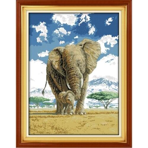 Elephants(1)Mom and sons deep love cross stitch kit 14ct 11ct pre stamped canvas stitching embroidery DIY handmade needlework