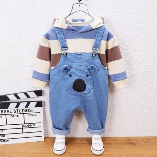 2021 new boys autumn suit, long-sleeved hooded overalls, female baby two-piece suit, childrens spring and autumn clothes
