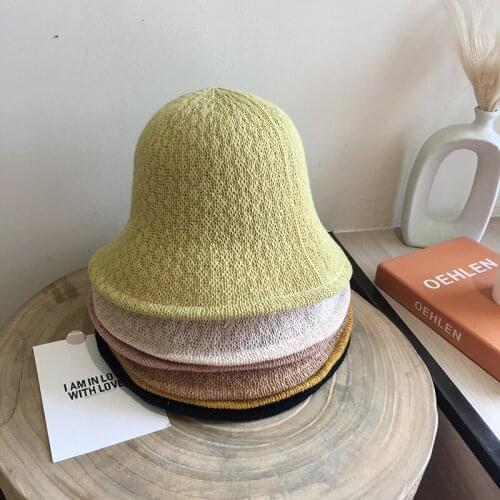 Spring Summer Knitted Cotton Bucket Hats Women Dome Top Solid Casual Breathable Sun Protector Hat Caps Outdoors Sun Caps