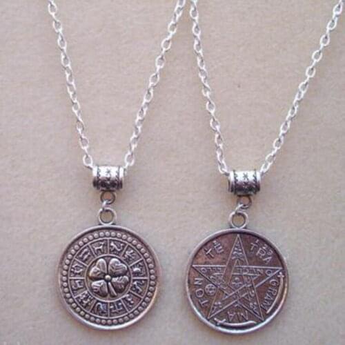 Reversable Tetragrammaton Pentagram Zodiac Necklace-Charms Pendant Jewelry Vintage Statement Sweater Chain Necklace Q23