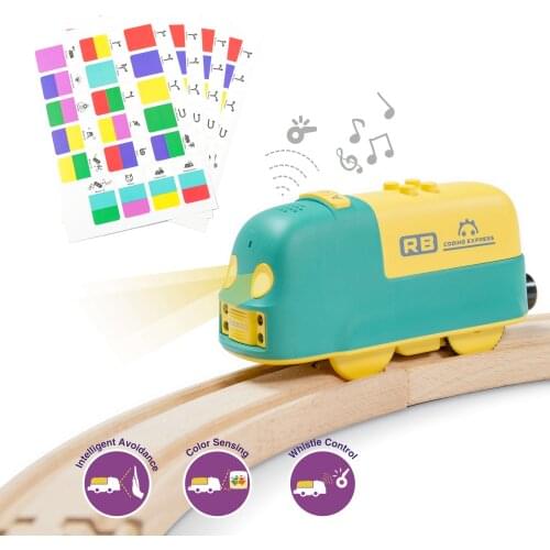 Robobloq STEM Toy Train Set, Smart Train and 24 PCS Wooden Tracks, 22 functions, Educational Toy for Kids, Compatible to Thomas