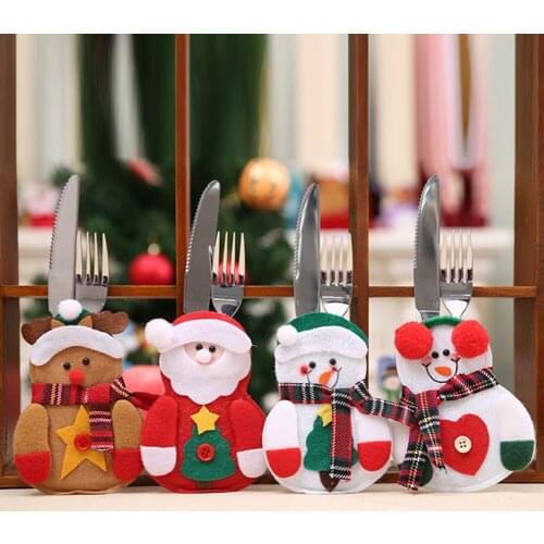 Christmas Decorative Cutlery Placemat Knife Fork Cover Forks Felt Bag Tableware Storage Tool Christmas Ornaments 13x10cm
