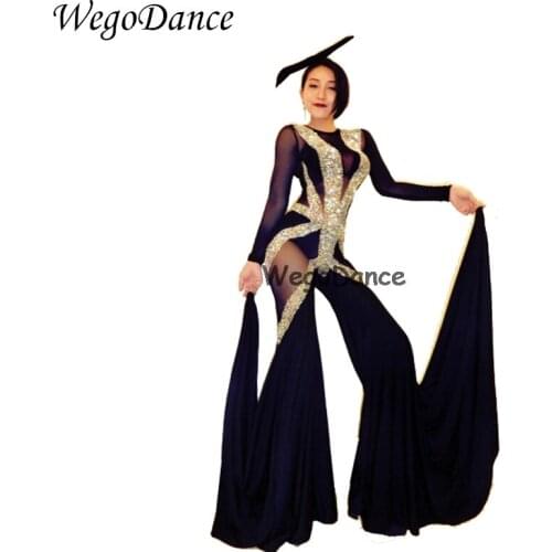 Sexy Womens Celebrate Female Singer Crystals Costume Geometric patterns Jumpsuit Sparkly Stones Bodysuit Stage Wear Outfit