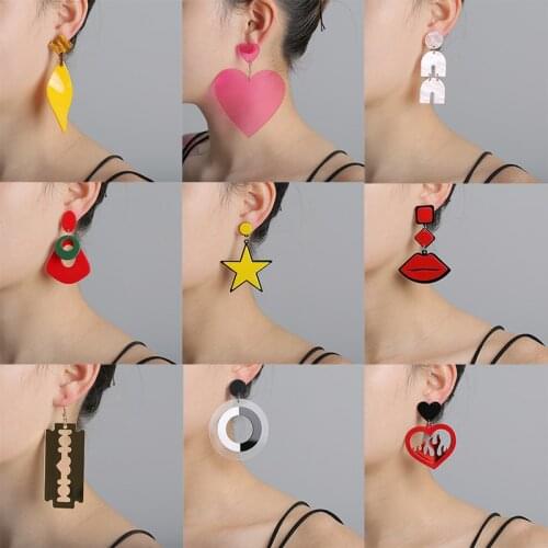 Juran Punk Night Club Jewelry Long Earring Big Heart Leaf Lip Round Star Acrylic Drop Earrings For Women Pendientes Jewelry