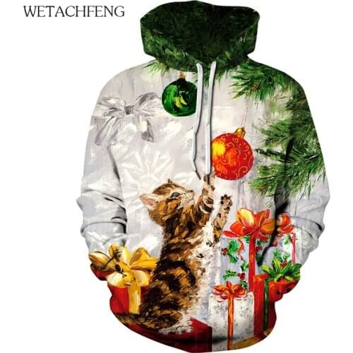 2020 Xmas Cute Cat Animal 3D Print Winter Hoodie Couple Casual Oversized Sweatshirts Christmas Tops For Girls Coat Women Clothes