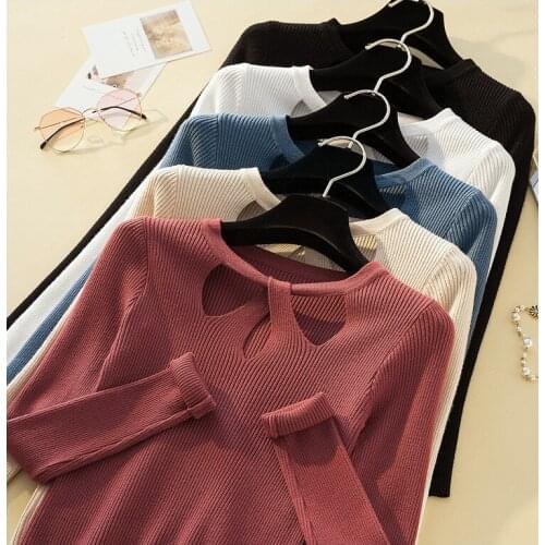 Spring and Autumn Knitted Sweater Womens O-neck Pullover Hollow Pullover