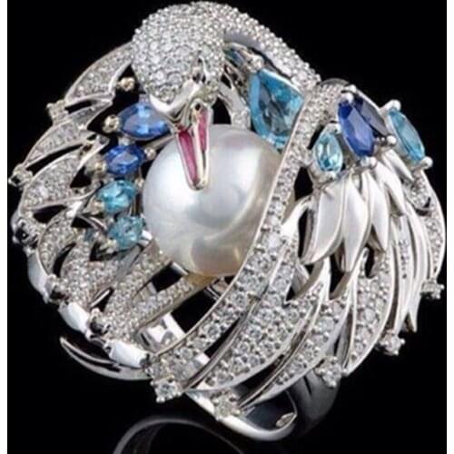 Vintage Crystal Swan Rings For Women Imitation Pearl Wedding Ring Jewelry Accessories New 2019