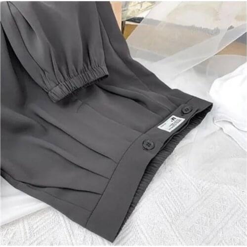 2021 New Design Sense High Waist Loose Ice Silk Beam Suit Pants Female Summer Drape Chiffon Straight Casual Wide-leg Harem Pants