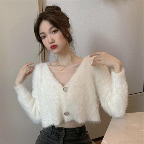 Woman Sweaters Cardigan Loose V-neck Sweater Womens Autumn and Winter Knitting Cardigan Short Coat