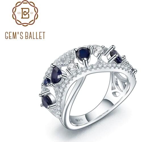 GEMS BALLET 925 Sterling Silver Gemstone Ring For Women Fine Jewelry Natural Blue Sapphire Vintage Art Deco Rings For Women