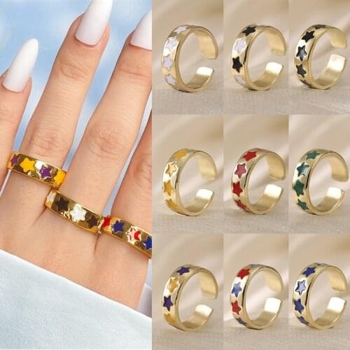 Fashion Retro Style Personality Dripping Oil Simple Creative Color Star Women Ring Romantic 2021new Cute Sweet Jewelry Girl Gift