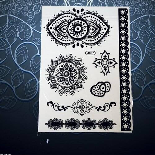 1PC Sexy Arm Neck Decals Indian Sun Flower Tattoo Black Lace Henna Waterproof Temporary Tattoo Women Bracelet Tattoo Paste PBJ06