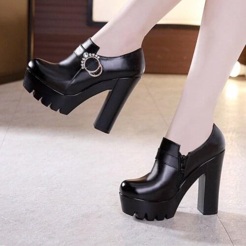 2018 autumn and winter thick with super high heel waterproof platform single shoes round head sponge cake womens shoes