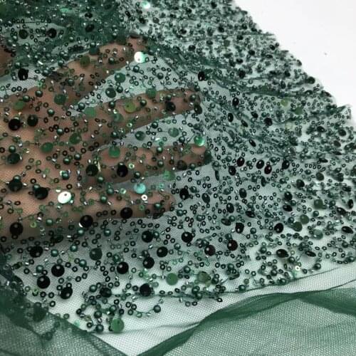 5yards/pc) High grade emerald green beaded African sequins net lace fabric fully embroidered French lace for party dress FSS314