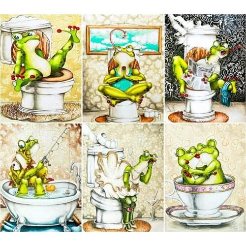 5D Diy Diamond Painting Frog on the Toilet Full Drill Square Embroidery Cross Stitch Sale Christmas Decoration For HomeZP-3277