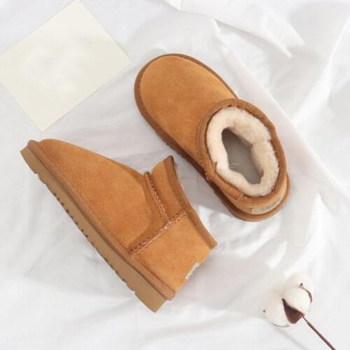 Australian ankle Snow Boots Genuine Leather 2021 Boots for Girls Boys Winter Warm Childrens Shoes Plush Fur Lazy Kids shoes