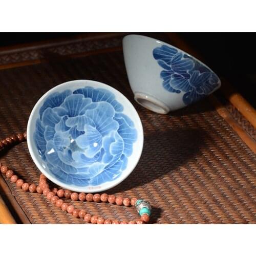 Jingdezhen Vintage Blue and White Porcelain Hand-painted Peony Ceramic Hat Pu'er Tea Cup Kung Fu Tea Set NO.YZ86