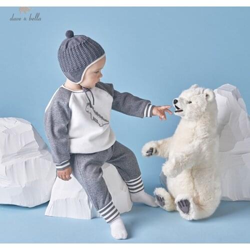 DBH19152 dave bella winter baby unisex fashion cartoon clothing sets kids girls boys sets children 2pcs suit