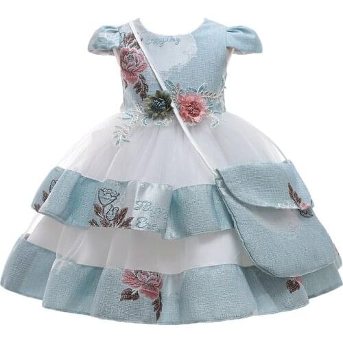 Flower Layered Childrens Wedding Dress with Bag New Year 2021 Princess Prom dresses for Girls Kids 3-8T