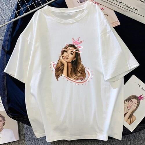 Singer Ariana Grande Cartoon Printed T Shirt Cute Female Short-sleev Summer Cotton Casual Tops Oversized Streetwear Tee