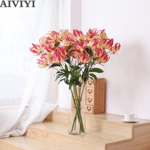 Artificial Lily Film Handle 6 Head Artificial Lily Wedding Home Photography Decorative Fake Flower Home Decoration Flowers