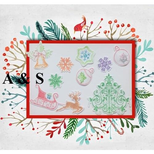 KC23 Merry Christmas Element Metal Cutting Dies or Transparent Clear Stamp for Scrapbooking DIY Embossing Folder Template Crafts